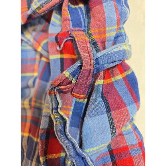 US Polo Assn Logo Robe Men Multicolor Plaid Red Blue 100% Cotton Pocket Size S/M - Picture 9 of 16